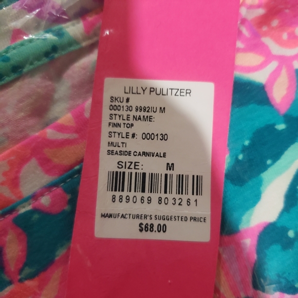 Lilly Pulitzer Finn Top Long Sleeve Medium Seaside Carnivale Pink White NEW - Picture 5 of 5